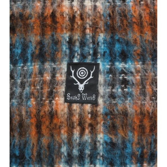 SOUTH2 WEST8 Coach Shaggy Plaid Brown Blue Men's Coat Jacket Japan sz L /654 - Picture 4 of 5